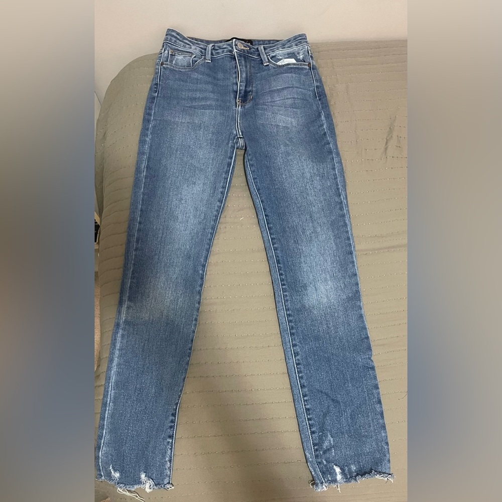 Just Black Denim Blue Skinny Jeans with Distressed Bottom